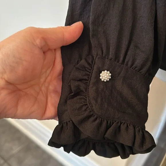 ZARA black satin effect tie collar shirt size medium - Picture 11 of 13